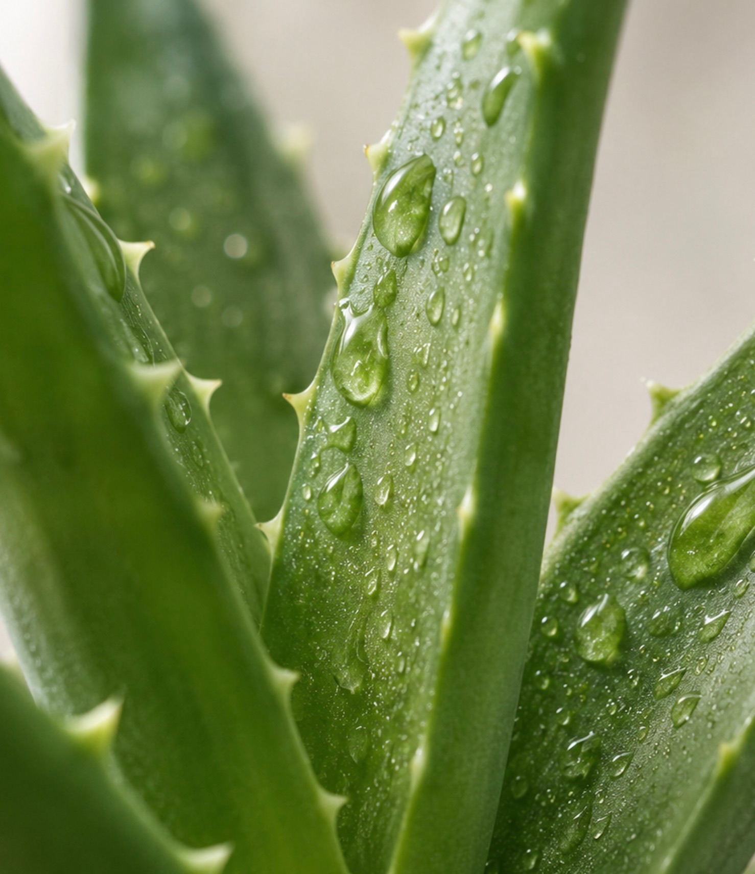 Aloe leaves beaded with water